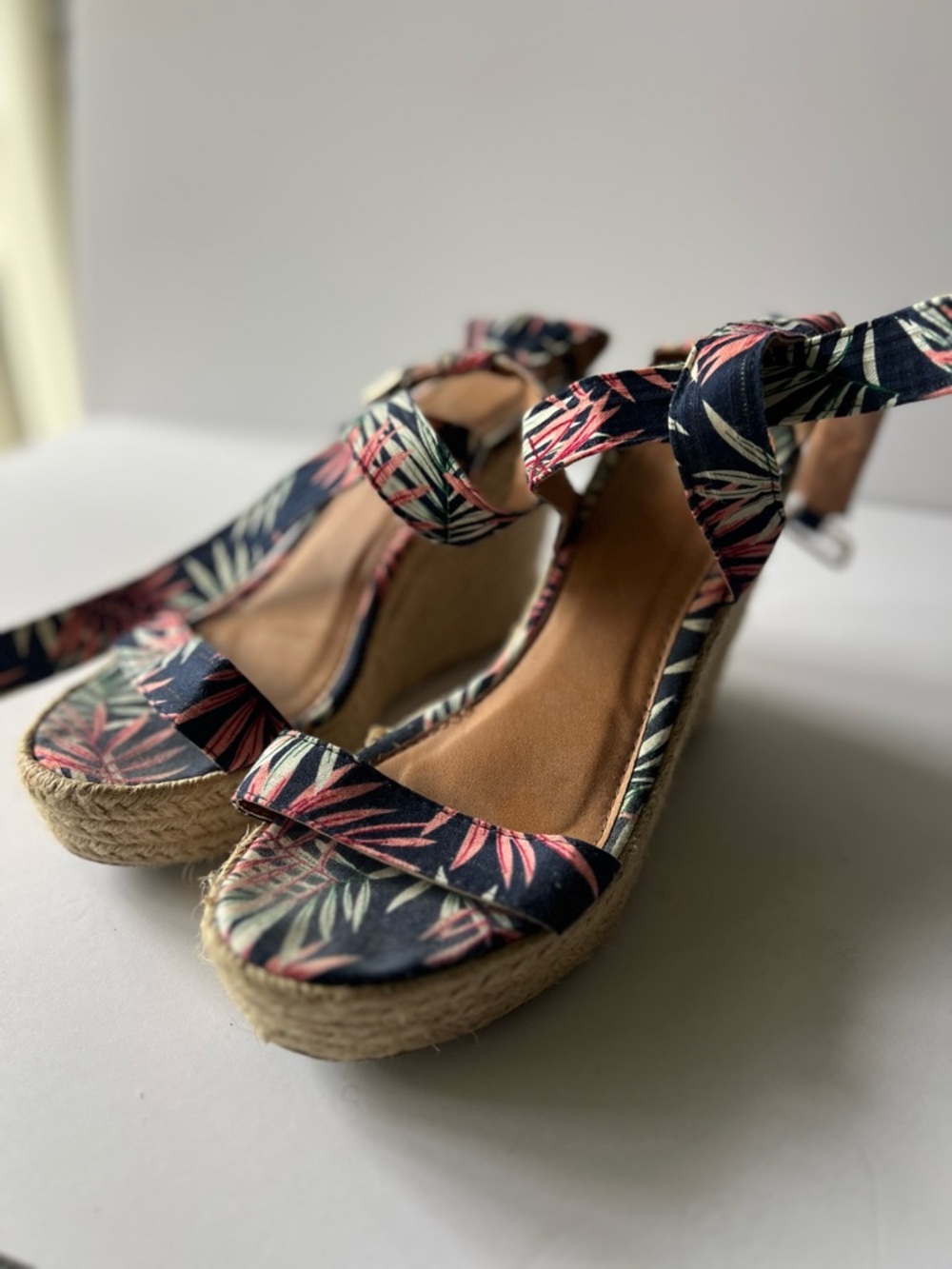 Women’s Navy Floral Espadrille Wedge Sandals